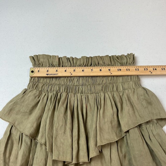Isabel Marant Etoile Women's Smocked Waist Ruffled Hem Mini Skirt Squirrel SZ 36 - Picture 9 of 15